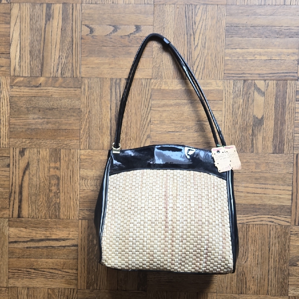 Vintage Elegant Black & Tan Straw Women's Shoulder Bag NWT From Alexanders NYC